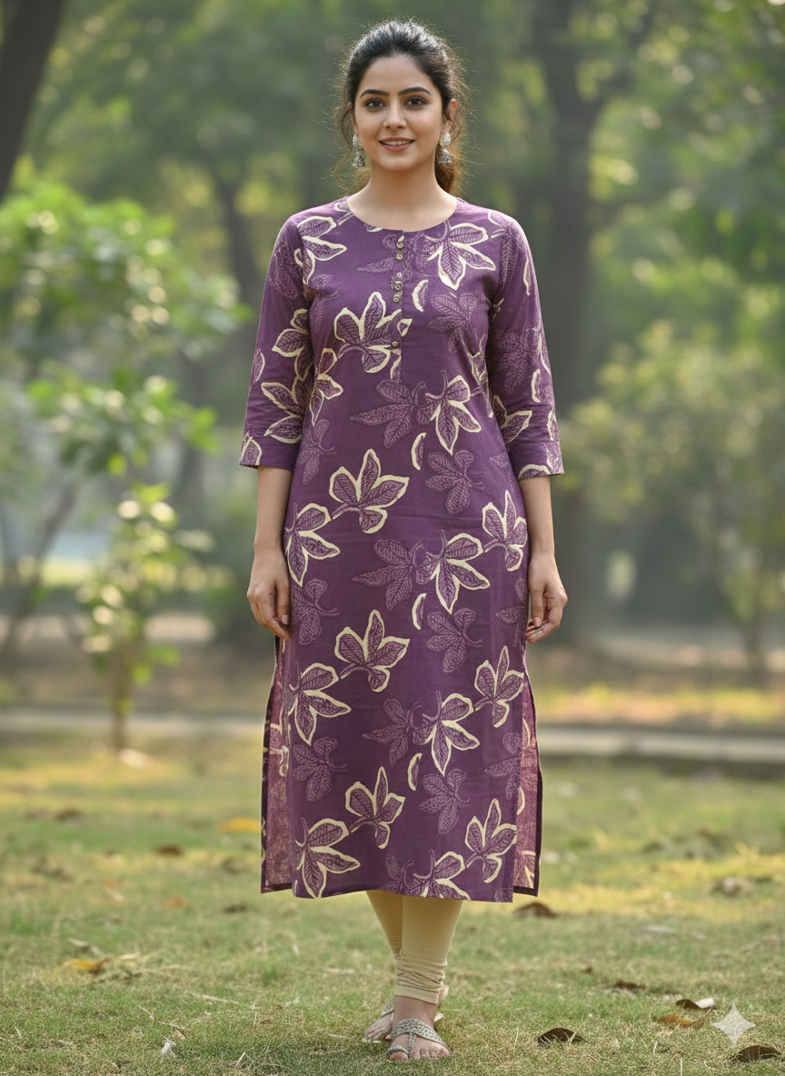 Violet - Women's Pure Cotton Floral Printed Straight Kurta