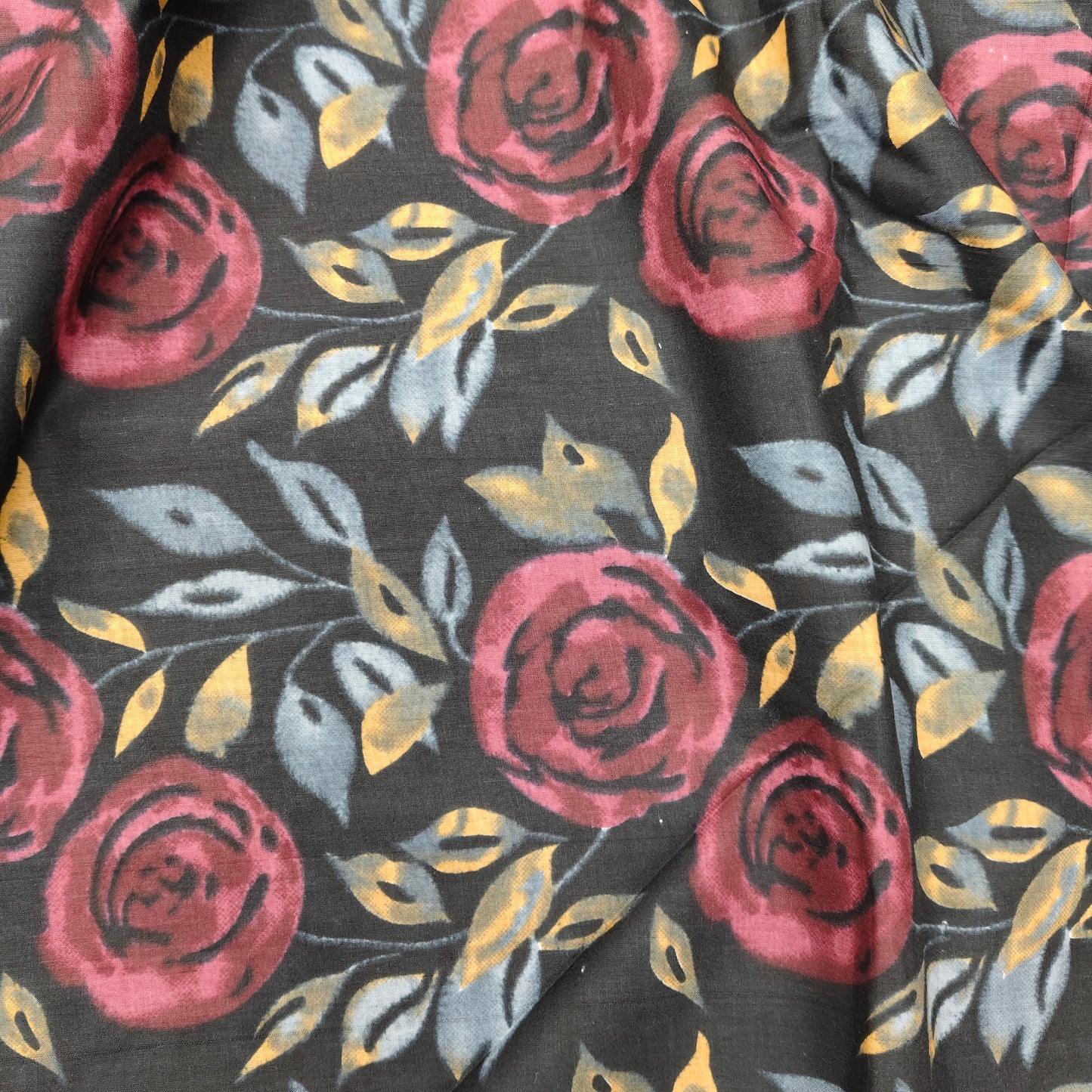 Black - Sanganeri Block Print Cotton Cambric Fabric 1