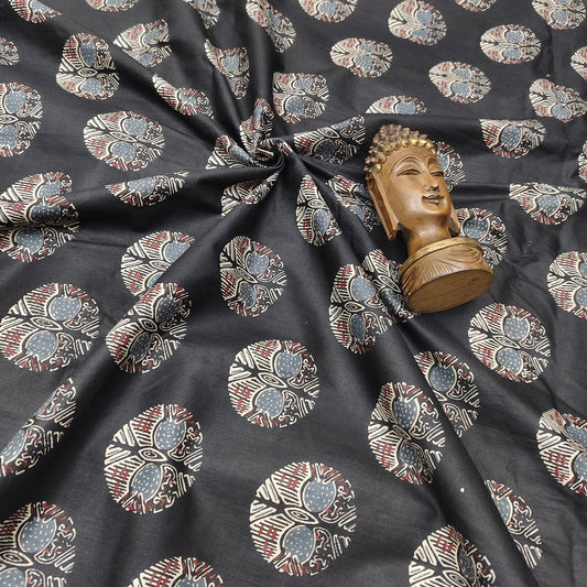 Black - Sanganeri Block Print Cotton Cambric Fabric