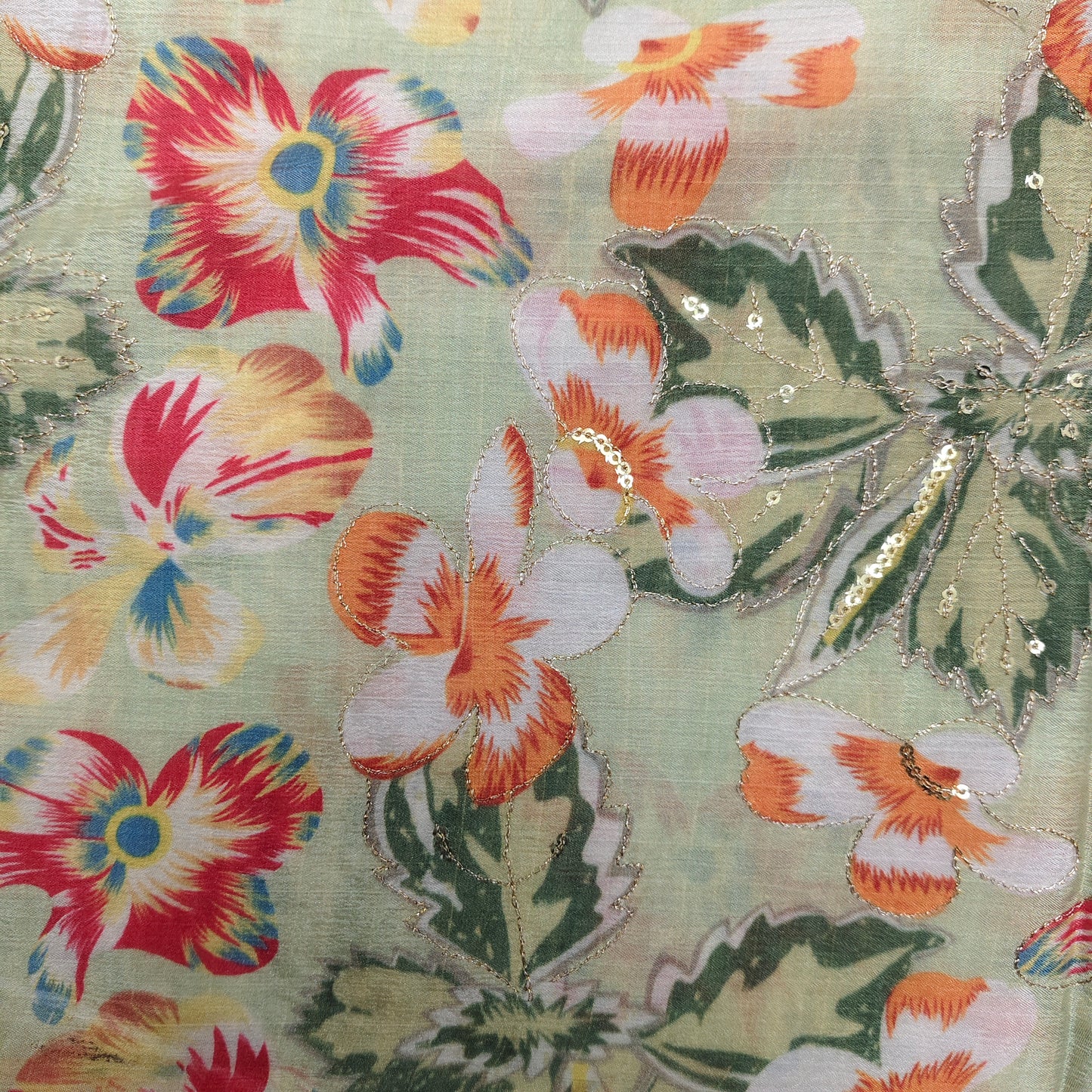 Pastal Green - Chinon Sequence Embroidery Fabric