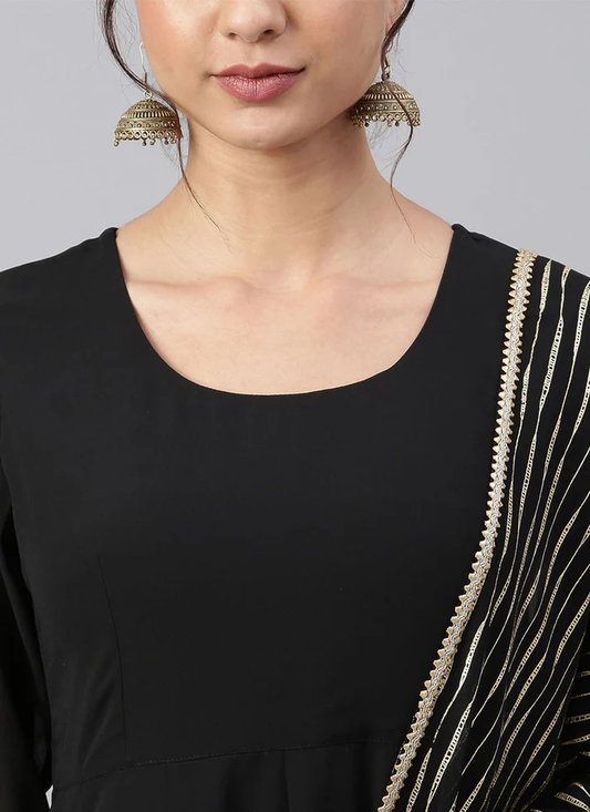 Anarkali Suit Georgette Black Plain Salwar