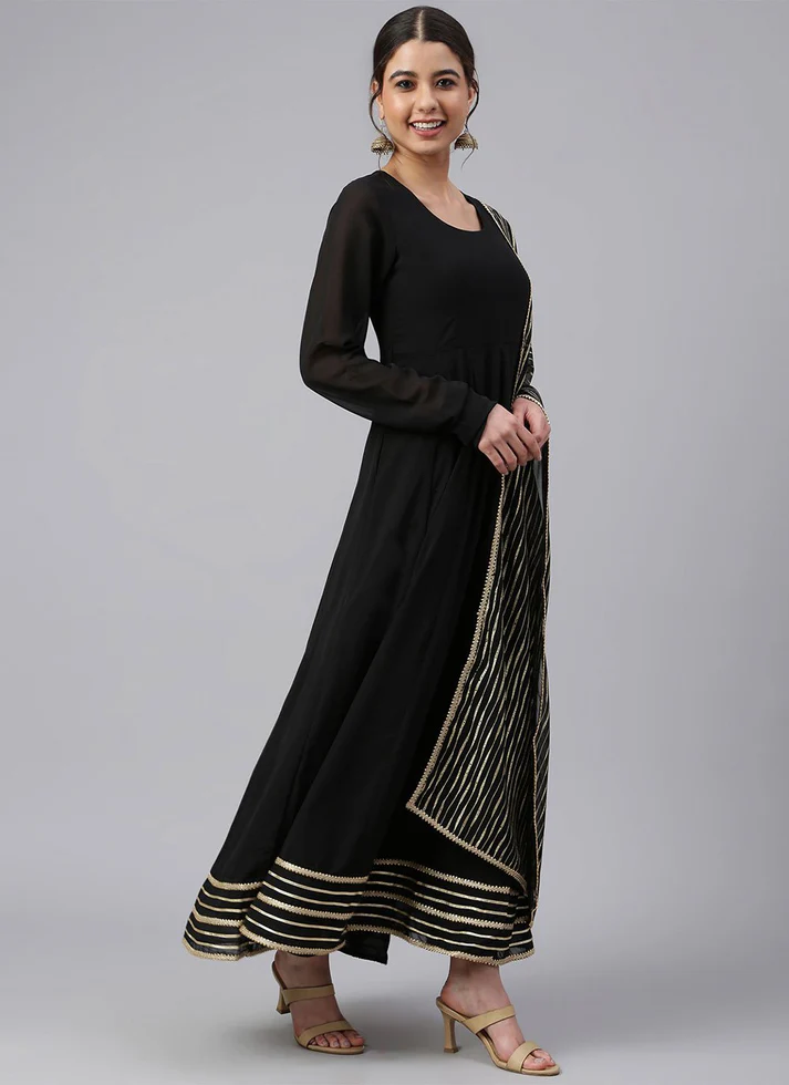 Anarkali Suit Georgette Black Plain Salwar