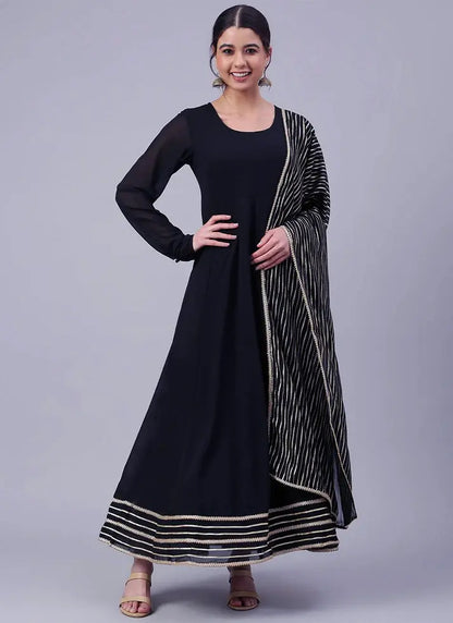 Anarkali Suit Georgette Black Plain Salwar