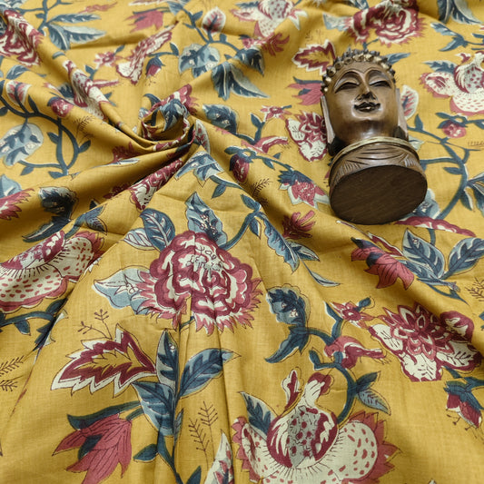 Mustard - Sanganeri Block Print Cotton Cambric Fabric