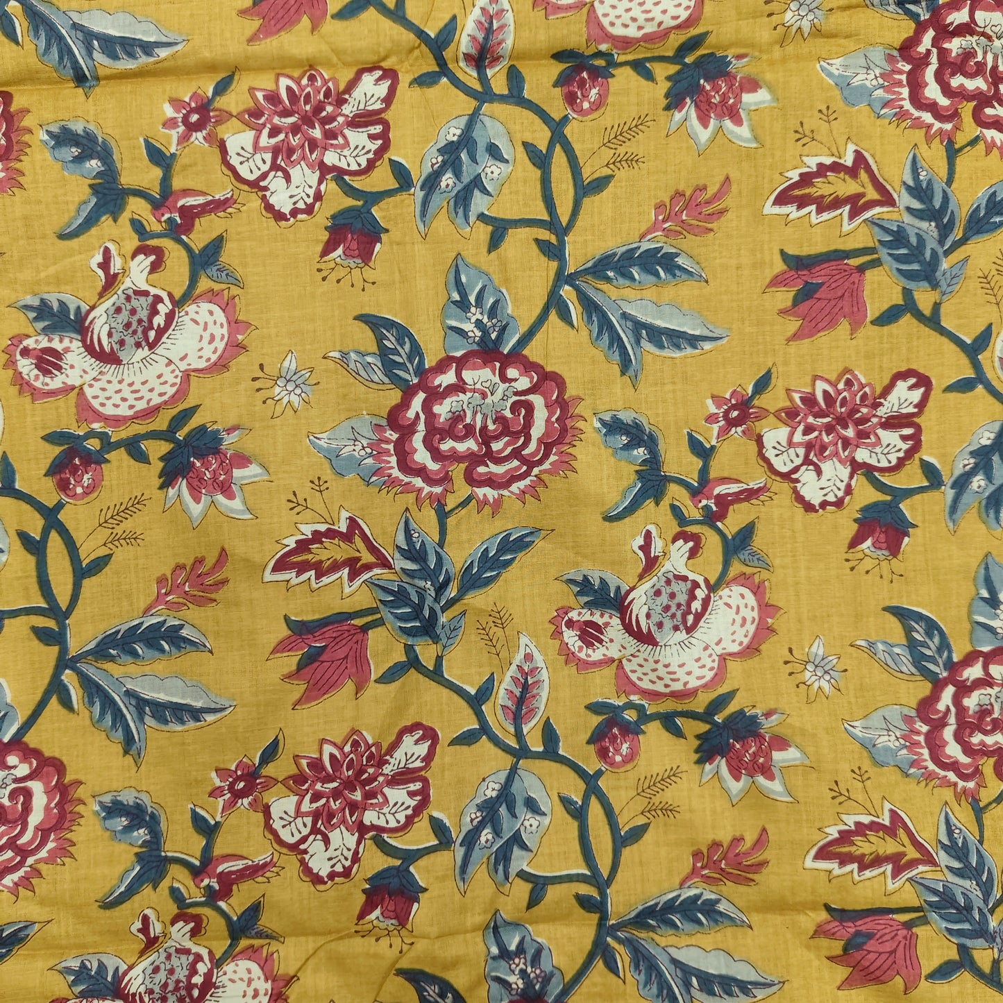 Mustard - Sanganeri Block Print Cotton Cambric Fabric