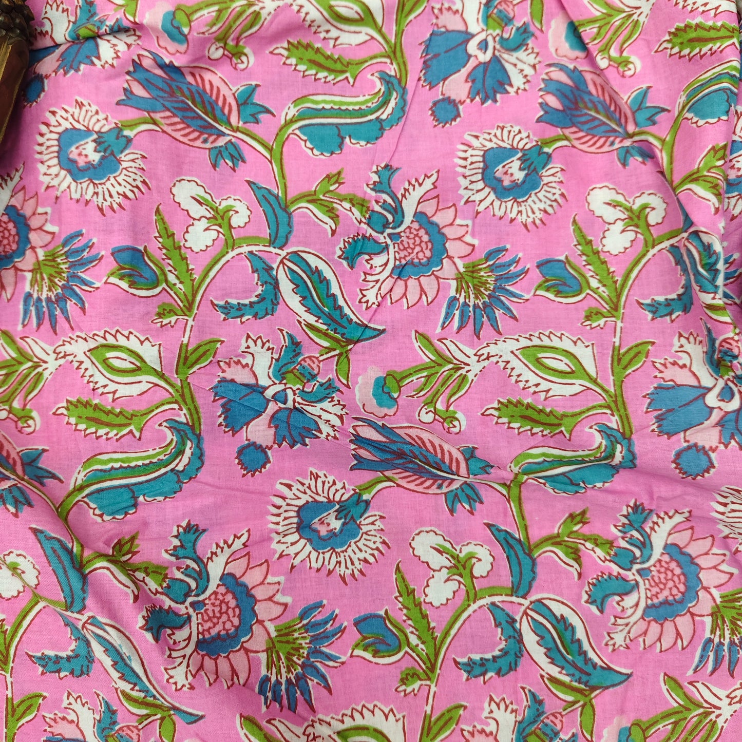 Pink - Sanganeri Block Print Cotton Cambric Fabric