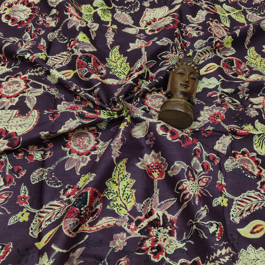 Purple - Sanganeri Block Print Cotton Cambric Fabric