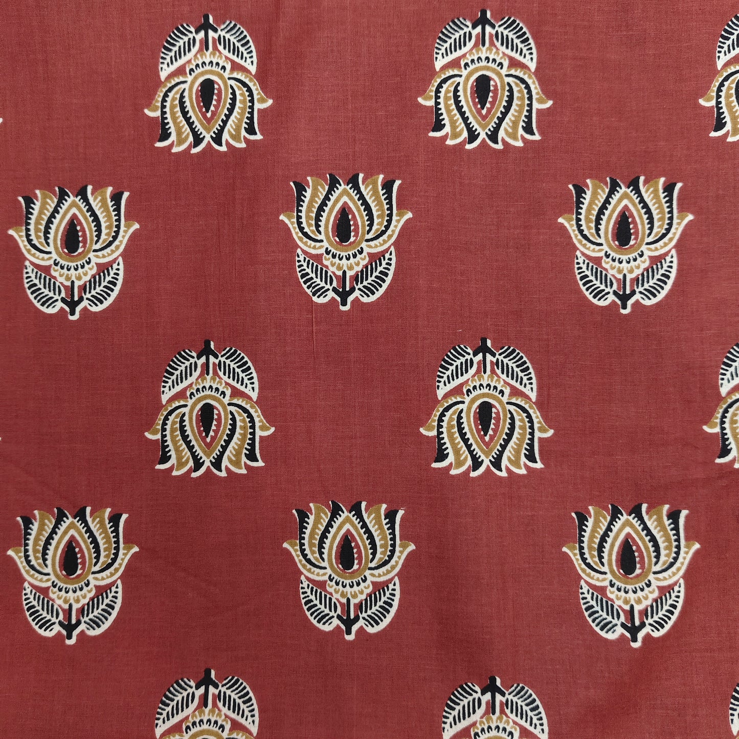 Reddish Brown - Sanganeri Block Print Cotton Cambric Fabric