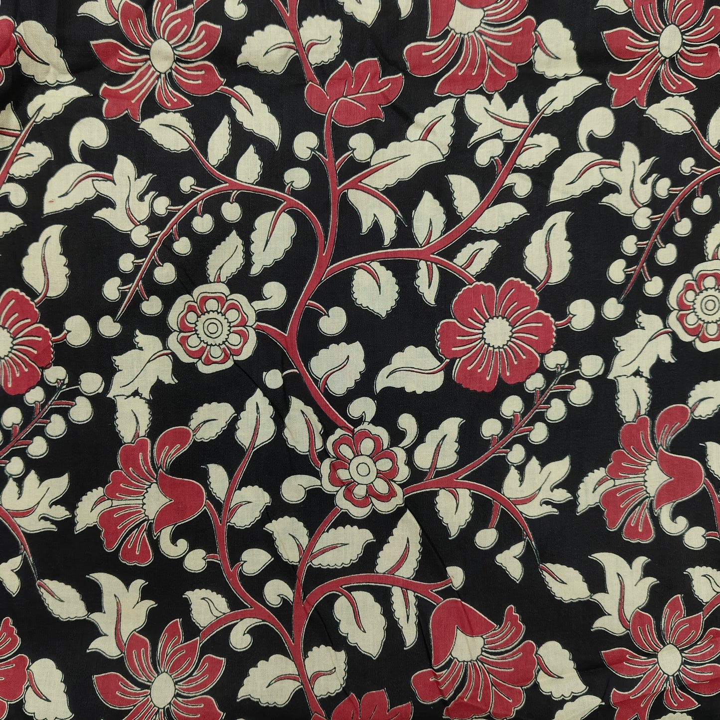 Black - Sanganeri Block Print Cotton Cambric Fabric
