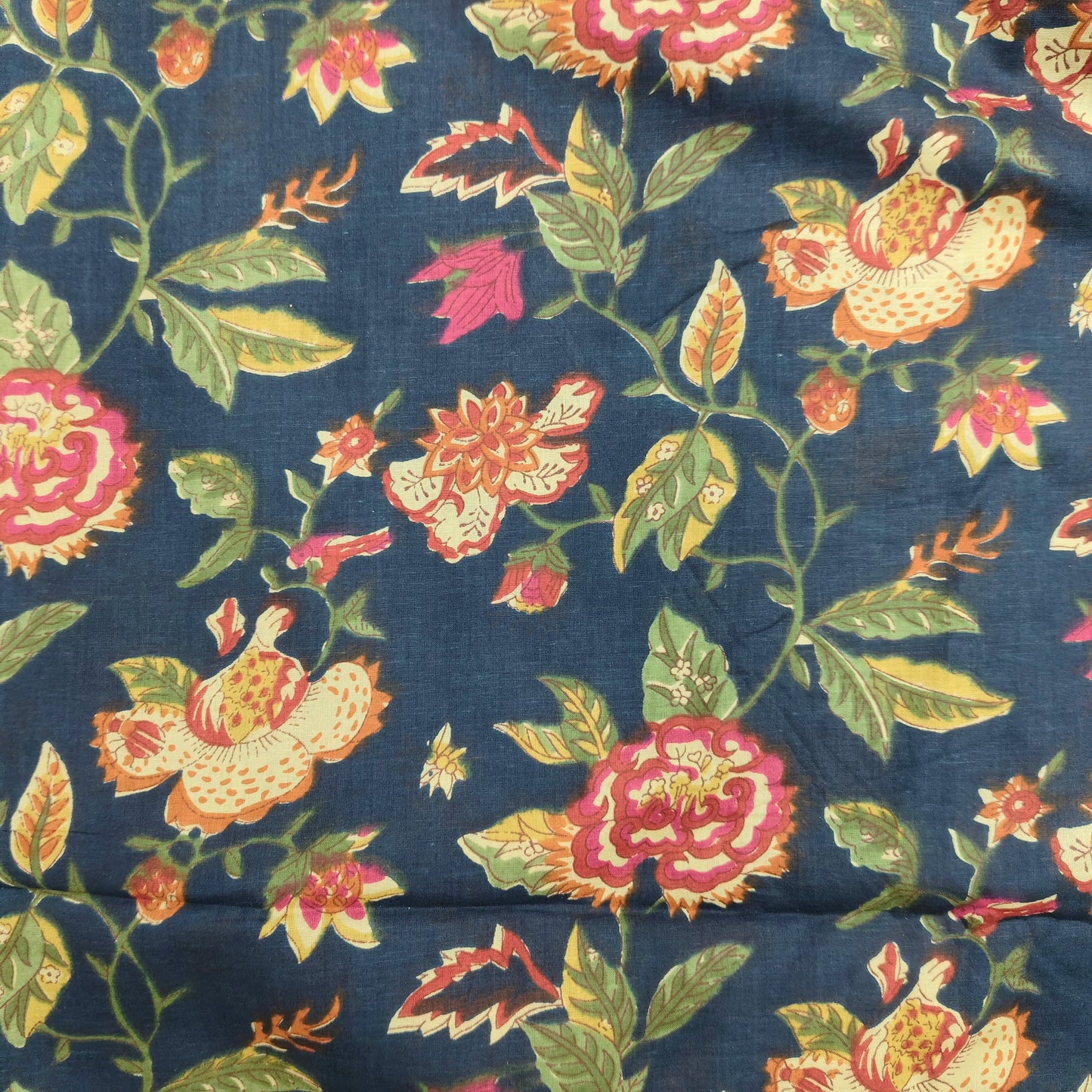 Navy - Sanganeri Block Print Cotton Cambric Fabric