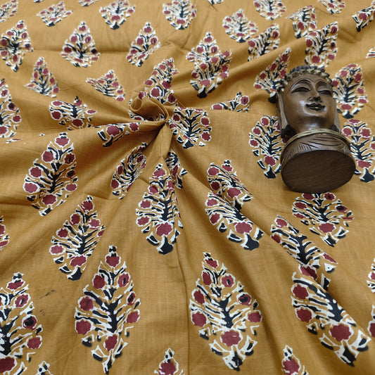 Mustard - Sanganeri Block Print Cotton Cambric Fabric
