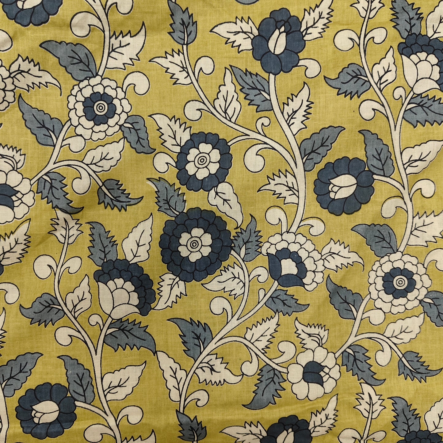 Yellow - Sanganeri Block Print Cotton Cambric Fabric