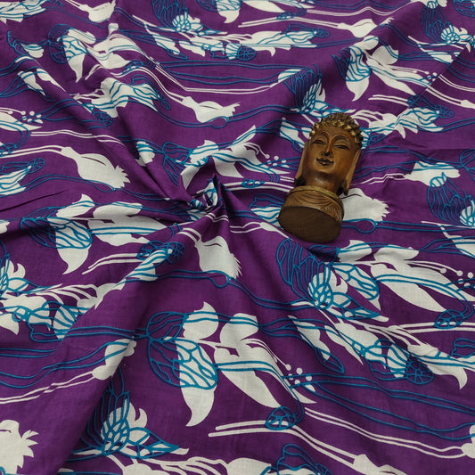 Violet - Sanganeri Block Print Cotton Cambric Fabric