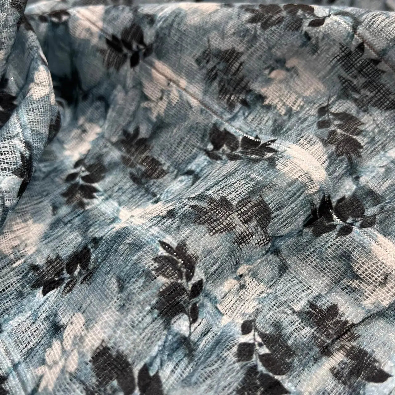 Cyan Color Digital Print Linen Checks Fabric