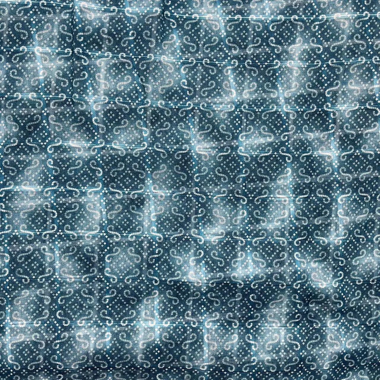 Bluish Cyan Color Digital Print Linen Checks Fabric