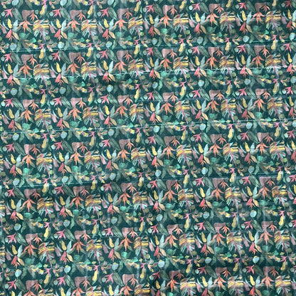 Green Color Digital Print Linen Checks Fabric