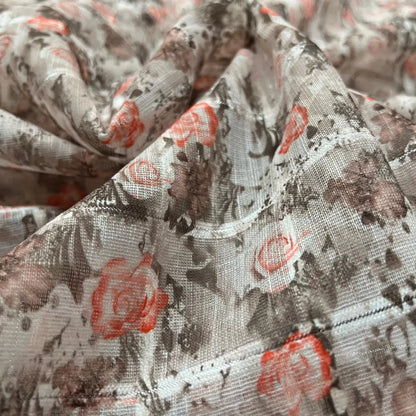 Grey Color Digital Print Linen Checks Fabric