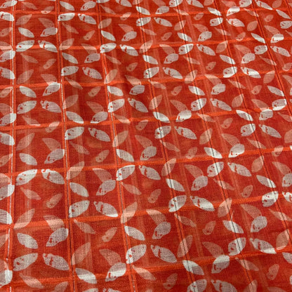 Red Color Digital Print Linen Checks Fabric