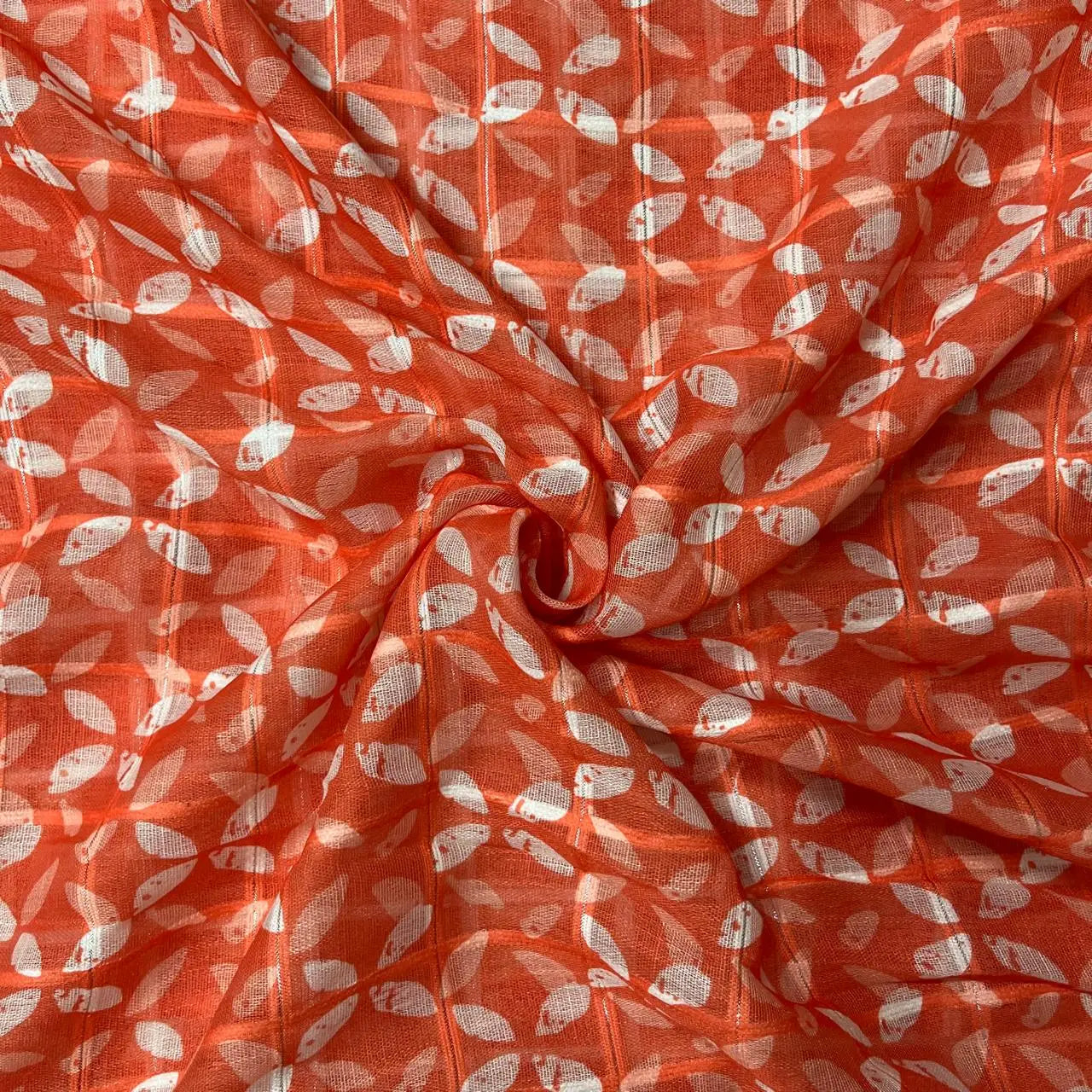 Red Color Digital Print Linen Checks Fabric