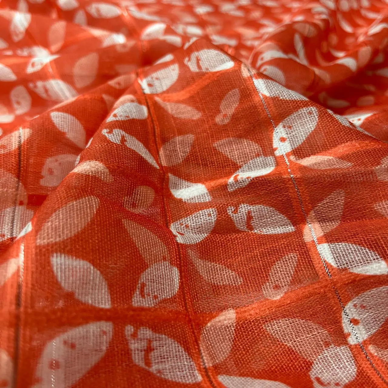 Red Color Digital Print Linen Checks Fabric