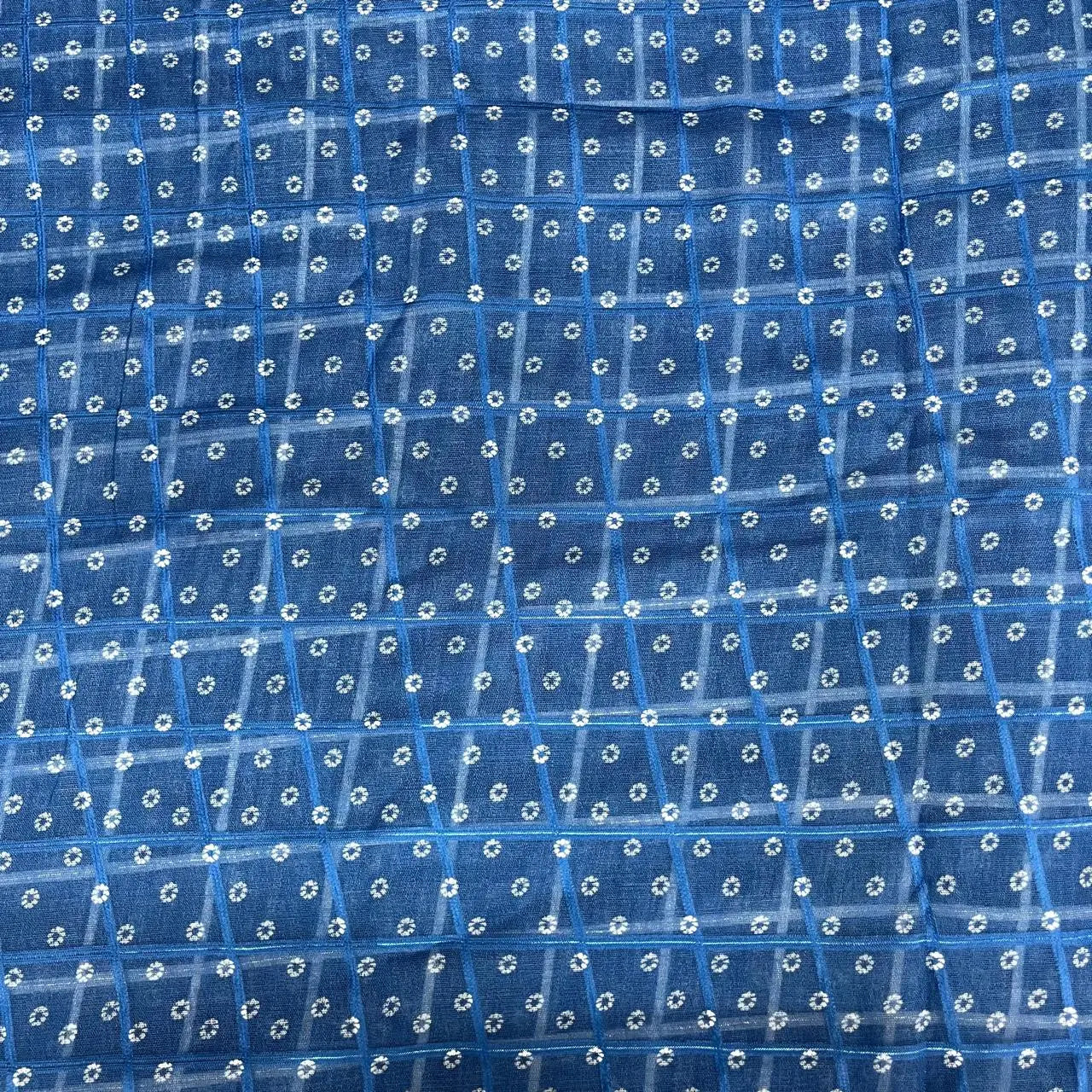 Blue Color Digital Print Linen Checks Fabric