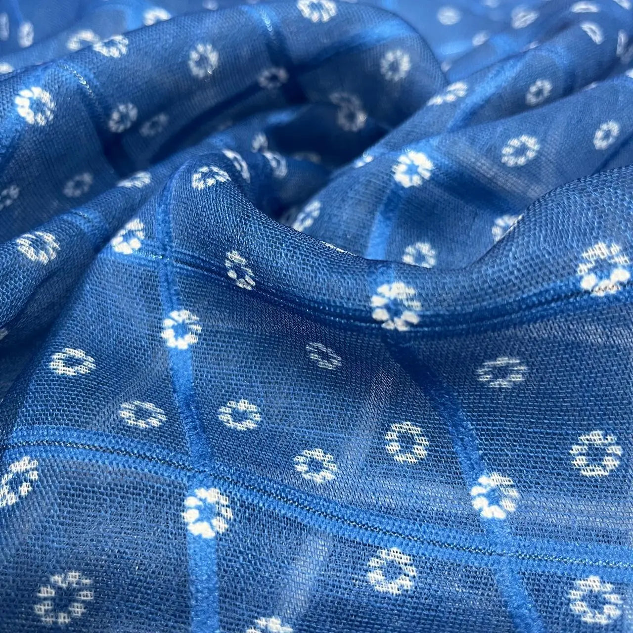 Blue Color Digital Print Linen Checks Fabric