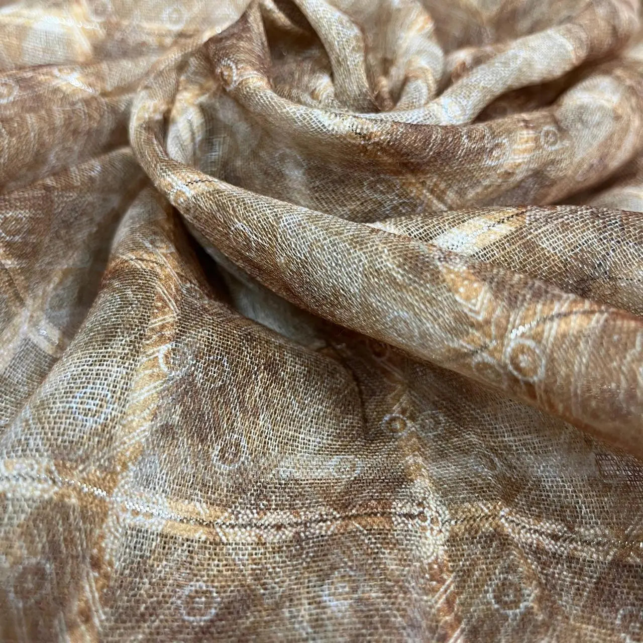 Greyish Brown Color Digital Print Linen Checks Fabric