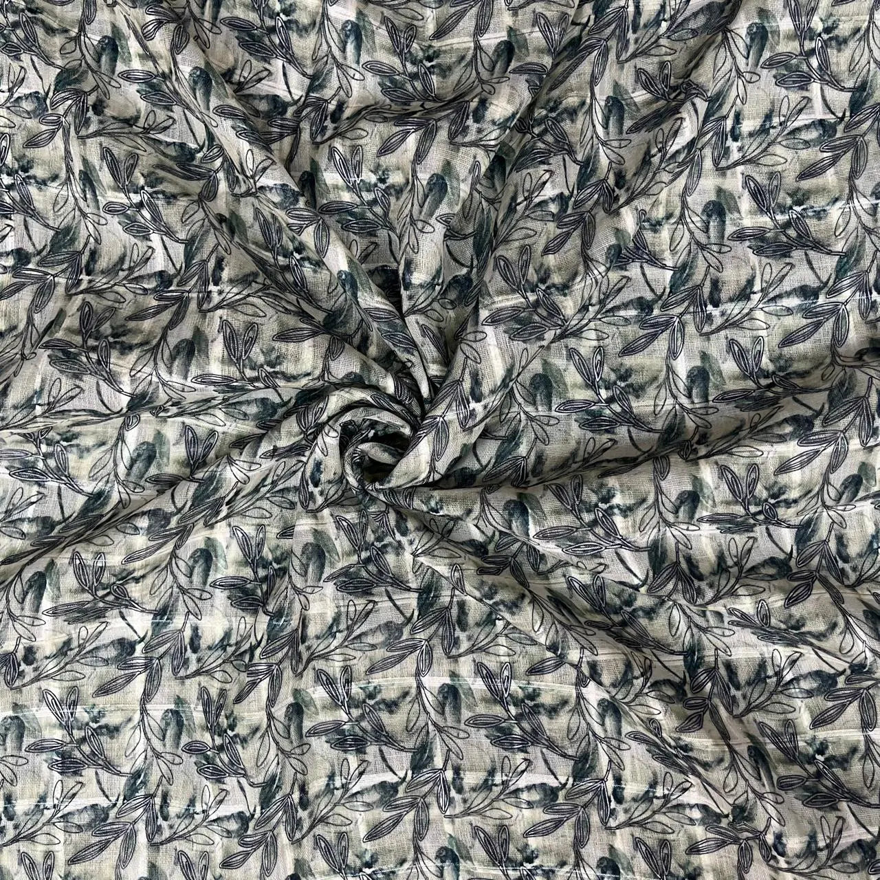 Light Green Color Digital Print Linen Checks Fabric