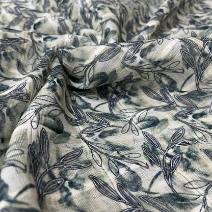 Light Green Color Digital Print Linen Checks Fabric