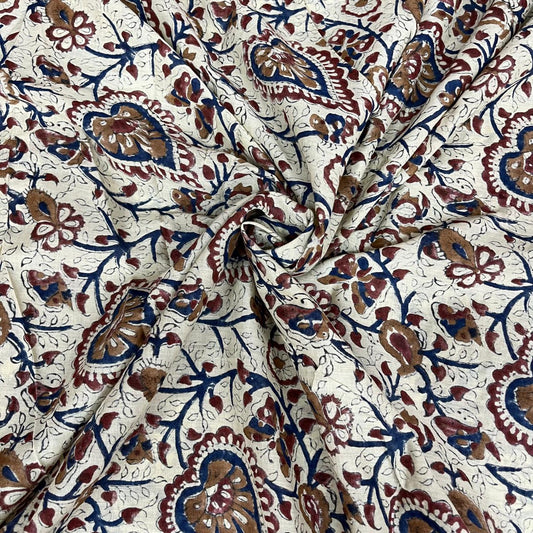 Pearl Color Kalamkari Hand Block Printed Cotton Fabric