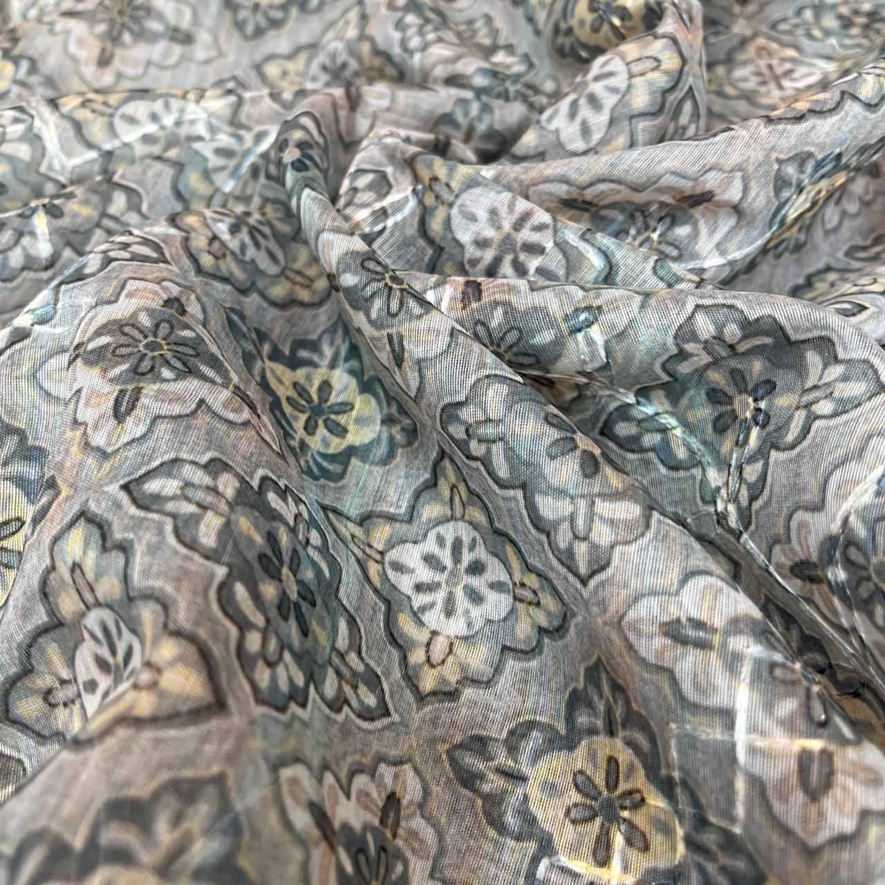 Silver Color Modal Thread Aari Work Fabric