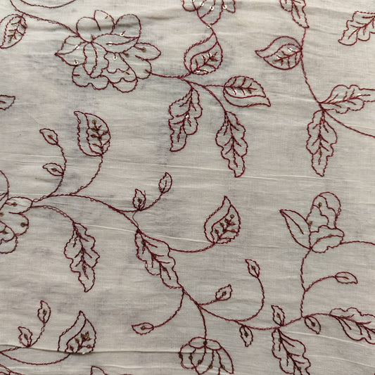Pure Cotton Kora Embroidery Fabric - Brown