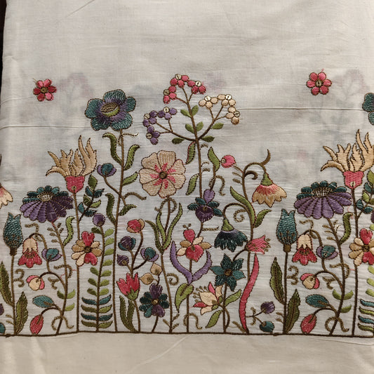 Pure Cotton Kora Embroidery Fabric - Flower
