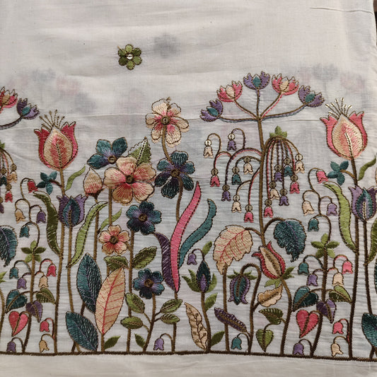 Pure Cotton Kora Embroidery Fabric - Flower