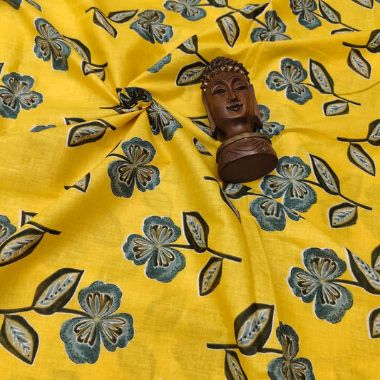 Yellow - Sanganeri Block Print Cotton Cambric Fabric