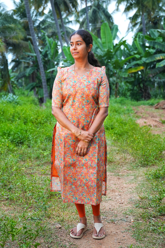 Tissue Silk Shining Kurti with Lining & L- Bow Sleeves