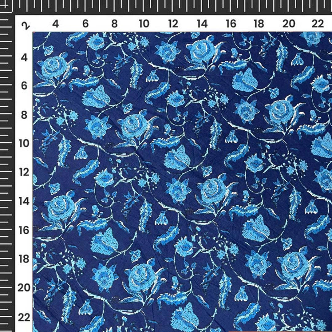 Indigo Color Screen Print Cotton Cambric Fabric