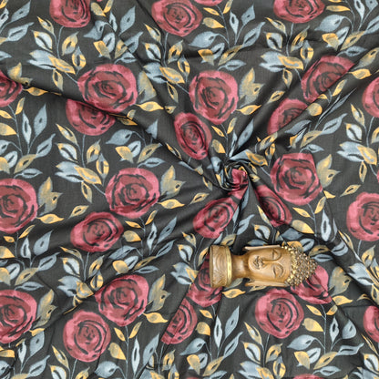 Black - Sanganeri Block Print Cotton Cambric Fabric 1