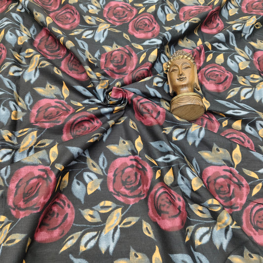 Black - Sanganeri Block Print Cotton Cambric Fabric 1