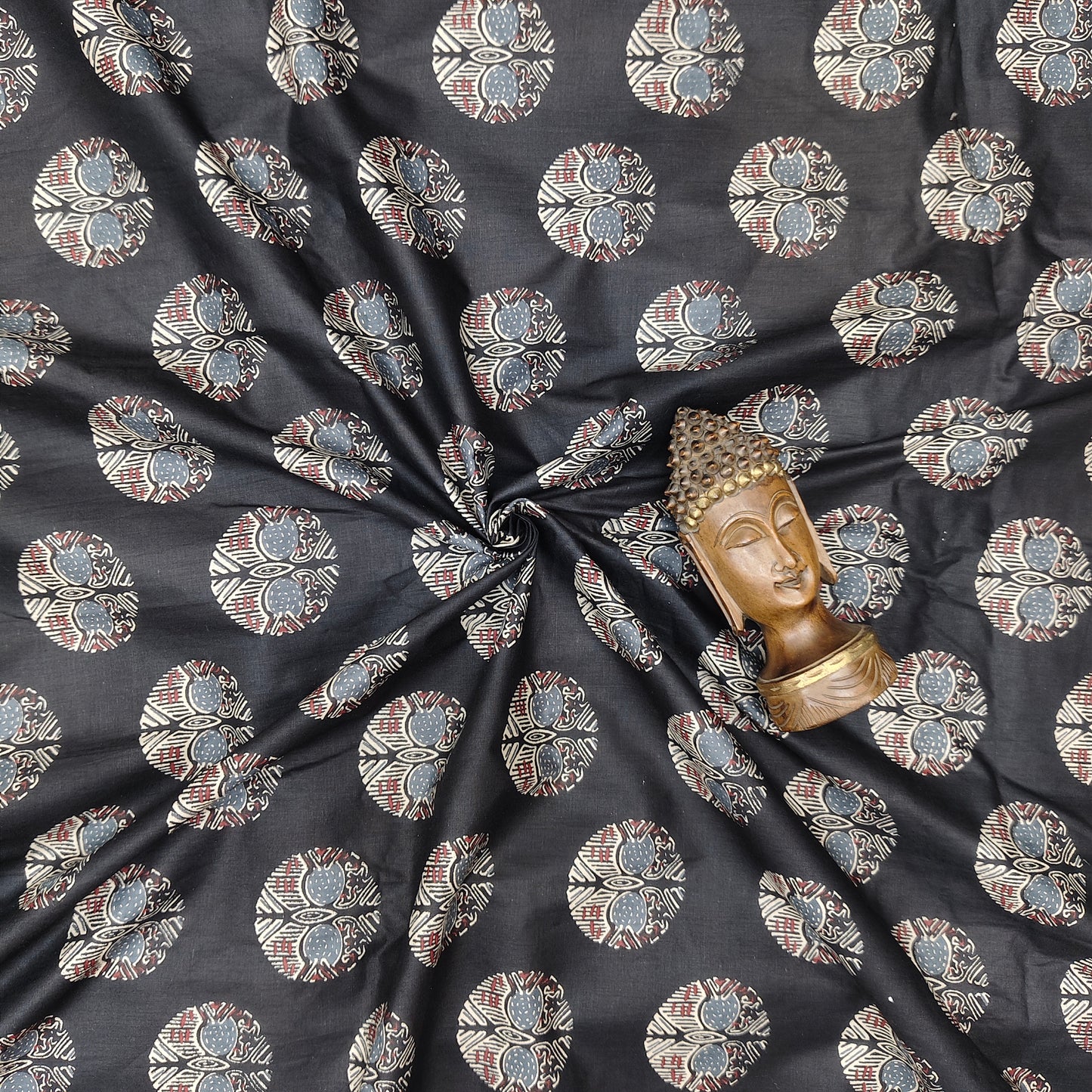 Black - Sanganeri Block Print Cotton Cambric Fabric