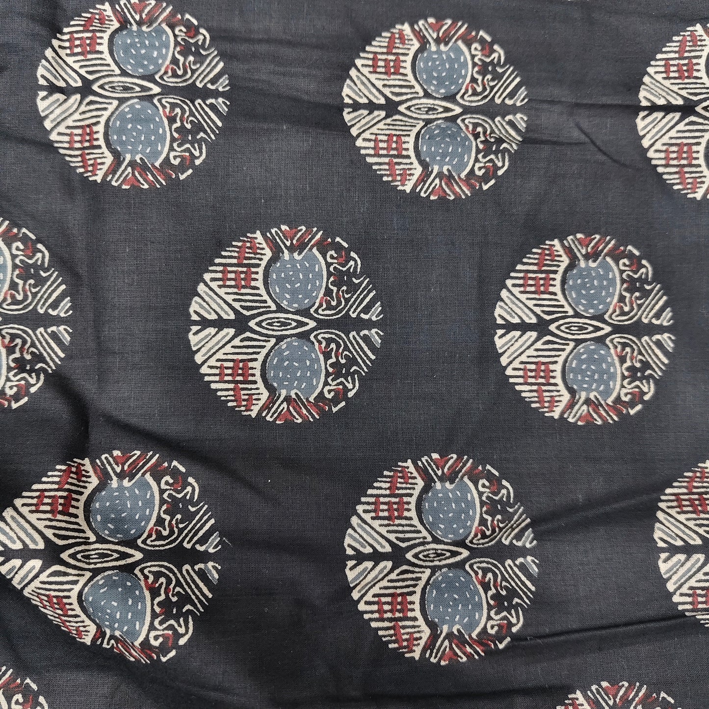 Black - Sanganeri Block Print Cotton Cambric Fabric