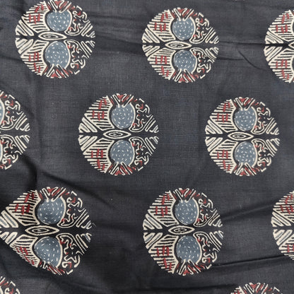 Black - Sanganeri Block Print Cotton Cambric Fabric