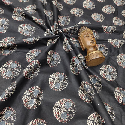 Black - Sanganeri Block Print Cotton Cambric Fabric