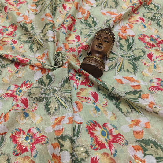 Pastal Green - Chinon Sequence Embroidery Fabric