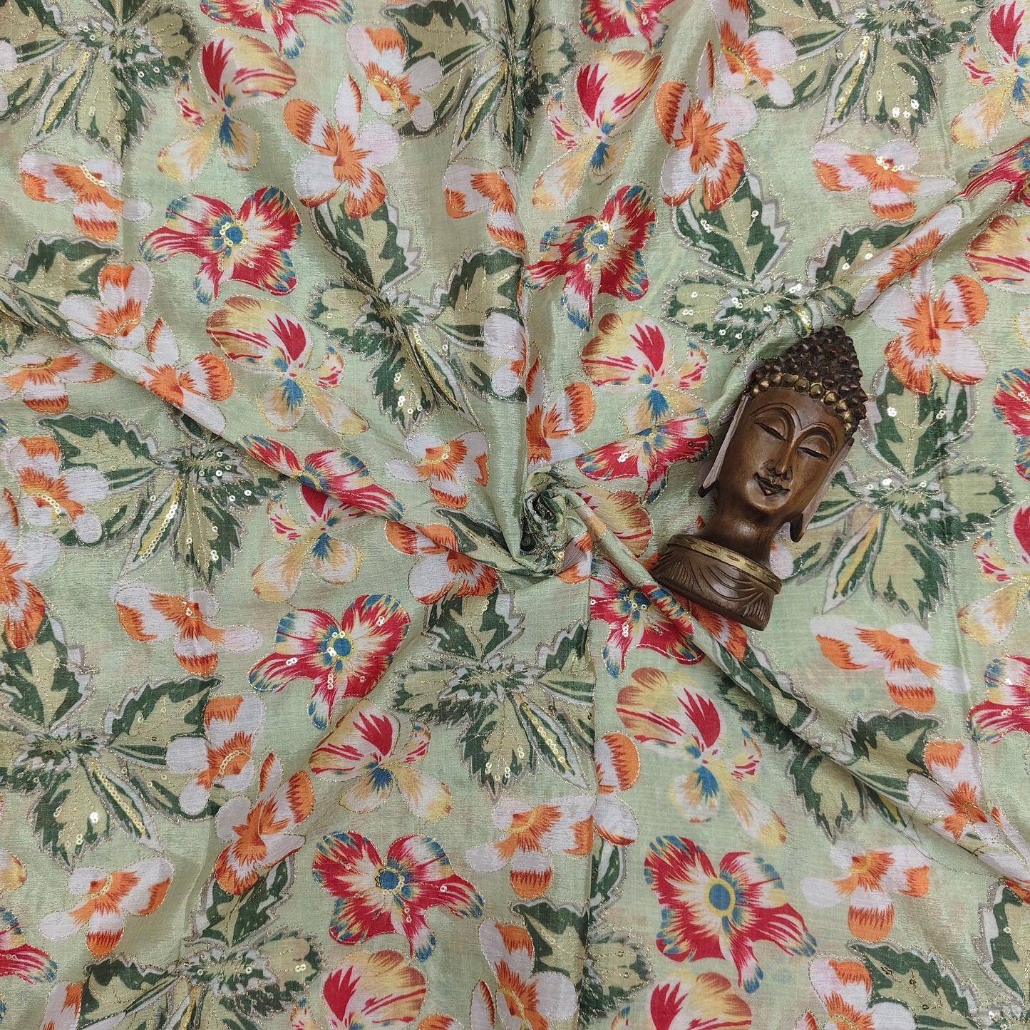 Pastal Green - Chinon Sequence Embroidery Fabric