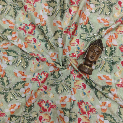 Pastal Green - Chinon Sequence Embroidery Fabric