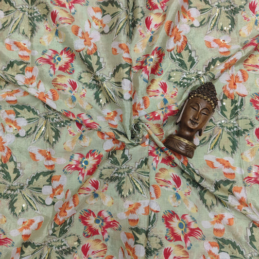 Pastal Green - Chinon Sequence Embroidery Fabric