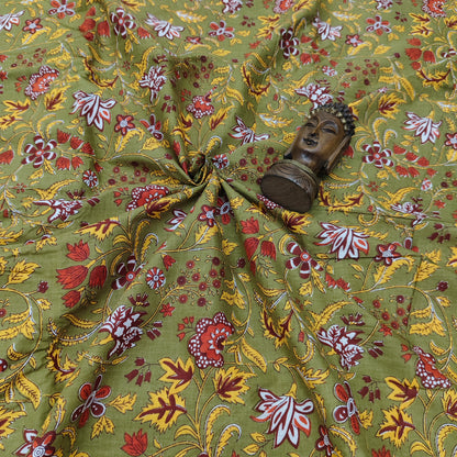Green - Sanganeri Block Print Cotton Cambric Fabric