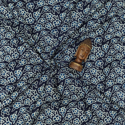 Indigo Blue - Sanganeri Block Print Cotton Cambric Fabric