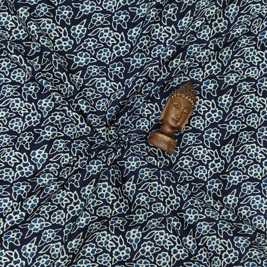 Indigo Blue - Sanganeri Block Print Cotton Cambric Fabric